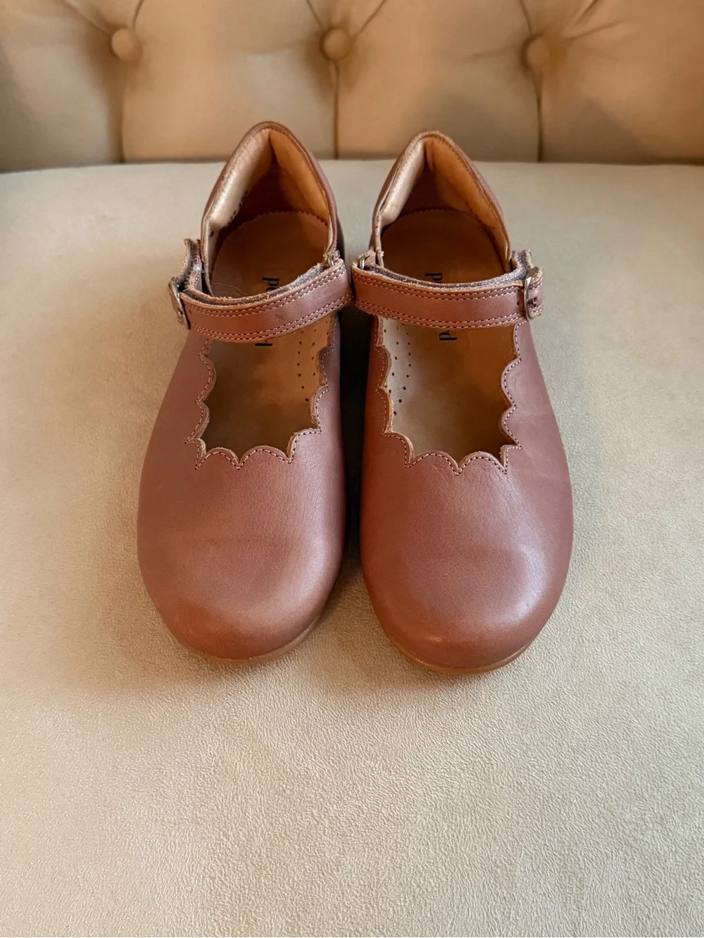Petit Nord Scallop Mary Jane Leather Shoes Blush Pink EU 34